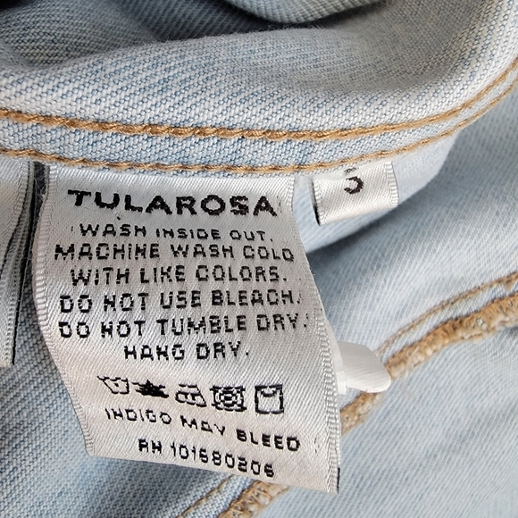 Tularosa Sz S Tamsen Distressed Denim Jacket Fray Fringe Barbados Light Wash - Picture 8 of 10